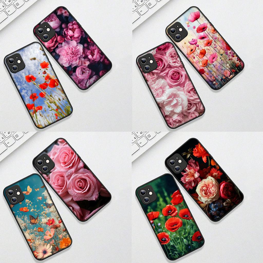 Soft Cover for Apple iPhone 17 Pro XS Max Air 6 7 8 Plus 5 + SE 2022 SE2 16E Casing Phone Case Poppy Flower Bloom Fashion