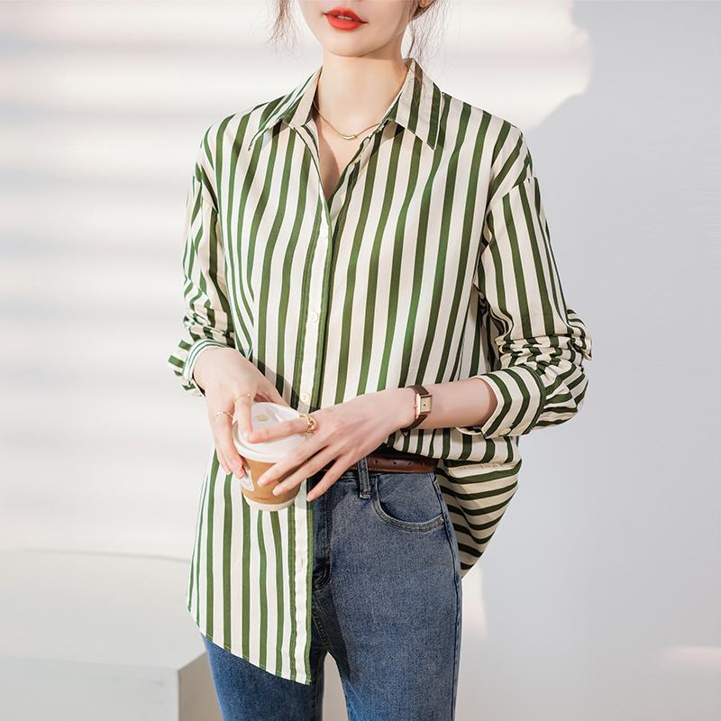 Женские блузки, рубашки, весна 2025, женская блузка с длинным рукавом, рубашка с отложным воротником, полосатая блузка, рубашка, женские топы J857