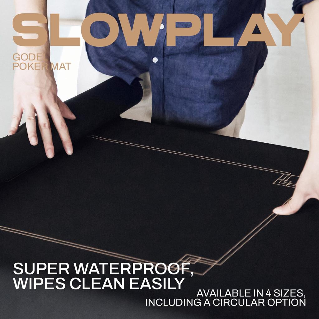 SLOWPLAY Godel Poker Mat Texas 120x70cm Border Strong Water Repellent Noise Reduction Easy To Carry Champagne Hold'em (Black & Gold)