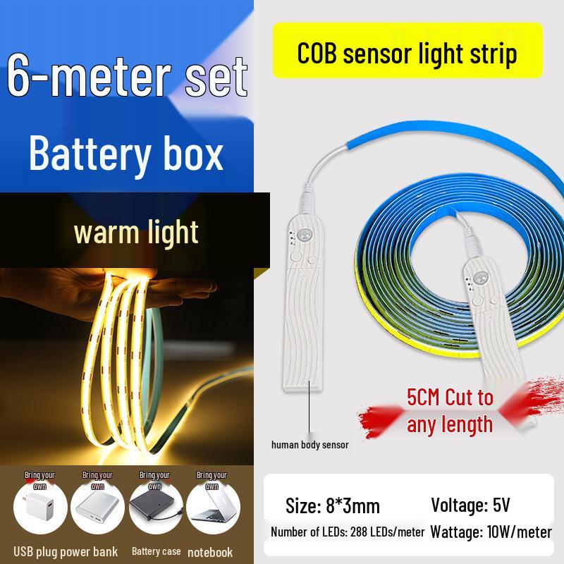 Светодиодная лента с датчиком движения, заряжаемая от USB: Ультратонкая, самоклеящаяся, беспроводная ночная подсветка