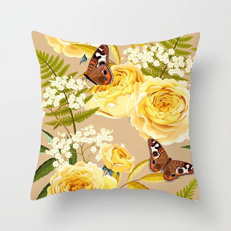 Watercolor-Style Floral Paintings Double-Sided Printed Pillow Cover Short Plush Suitable Living Rooms Sofas Throw Cushion Cover