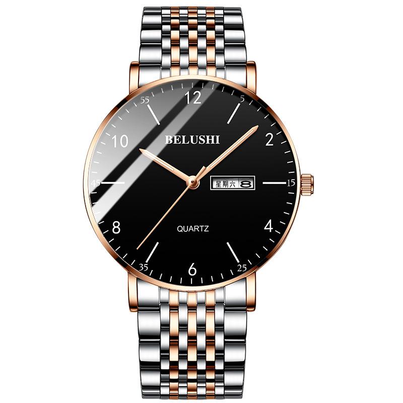 Men's Business-Style Luminous 30M Water Resistant Alloy Strap Quartz Movement 40mm Watch