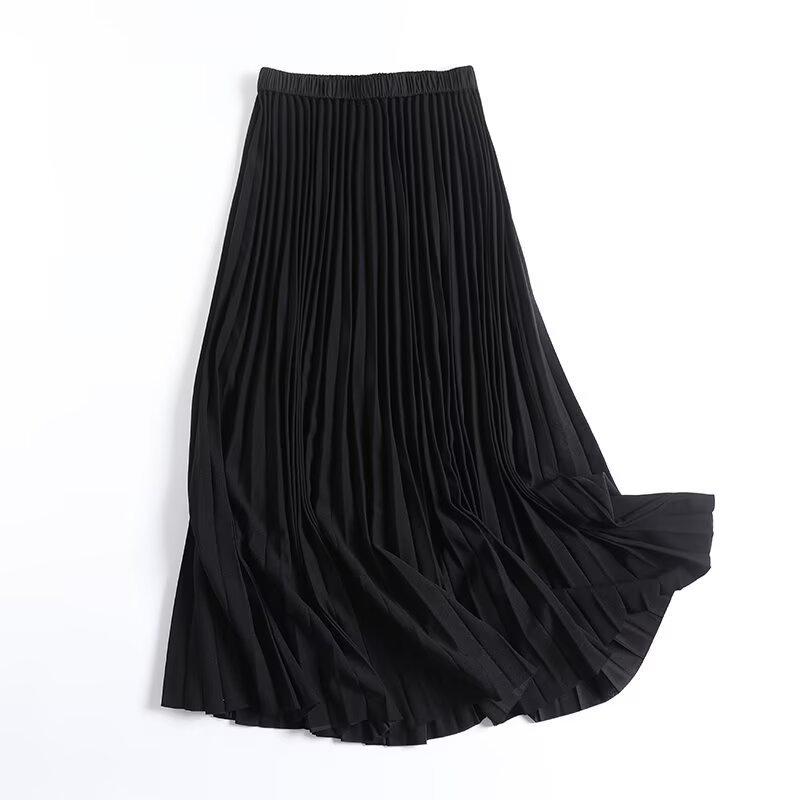 Elegant Women's Drapey Pleated Midi Skirt for Summer