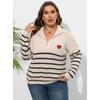 Women's Autumn and Winter Large Size Stripe Patchwork Half High Neck Zip Woven Sweater