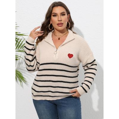 Женский осенне-зимний свитер большого размера в полоску в стиле пэчворк с полувысоким воротом на молнии