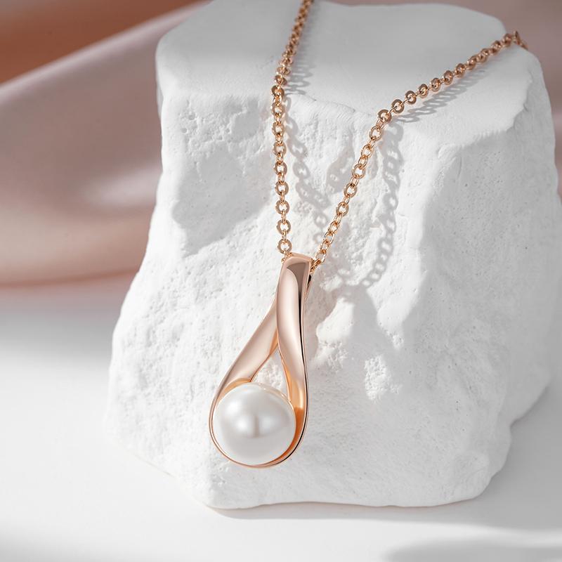 Kinel Pearl Drop Pendant Necklace For Women Rose Gold Color Bride Wedding Elegant Jewelry Anniversary Gift