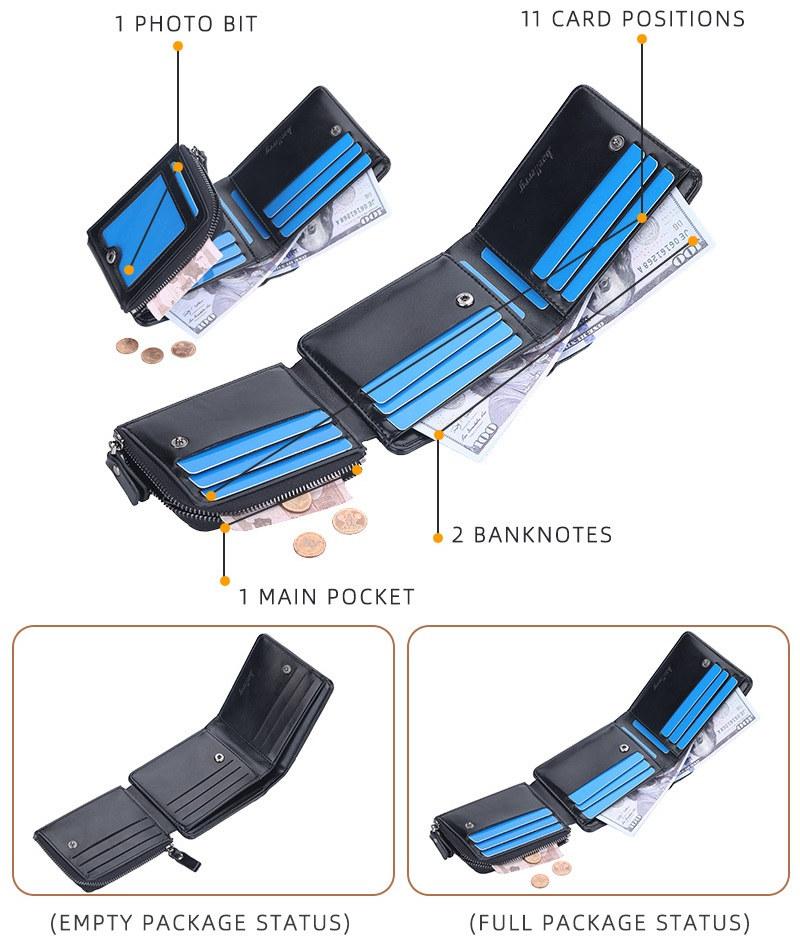 Baellerry Men Short Wallets Fashion Design Artificial Leather Trifold Wallet Business Vintage Card Holder Purse