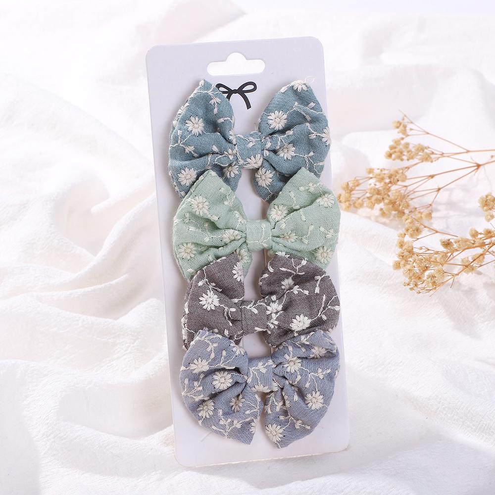 4Pcs/Set Sweet Hair Bows Hair Clip Children Lovely Bowknot Hair Pins for Baby Girls Hair Accessories Print Hollow Hairgripe Gift