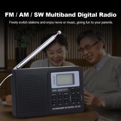 Портативный FM/AM/SW-радио, многополосный цифровой стереорадиоприемник, наушники, отображение времени на выходе