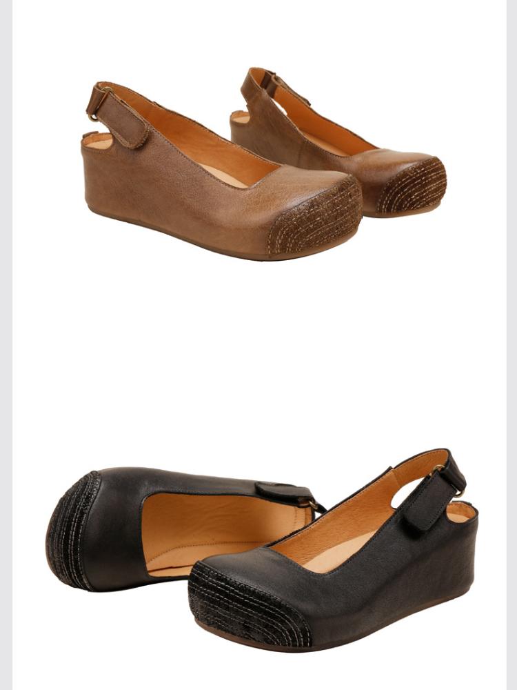 Johnature Сандалии на танкетке из натуральной кожи в стиле ретро. Удобная женская обувь с круглым носком на мягкой подошве.