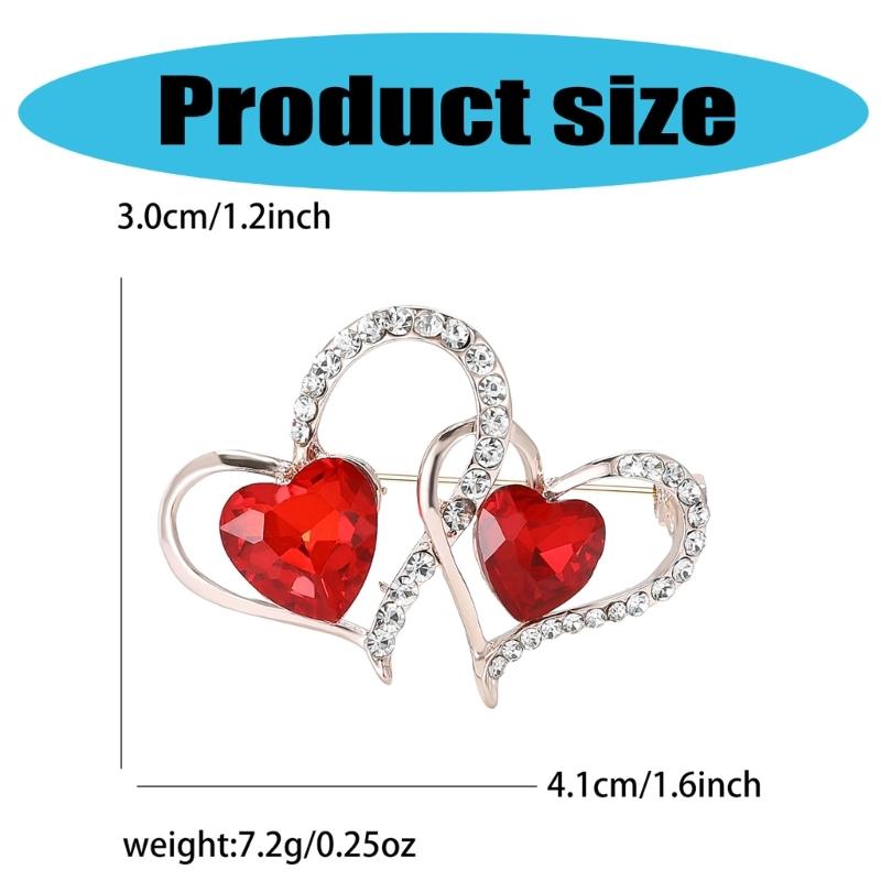 Trendy Rhinestones Double Heart Brooches for Women and Men Valentines Day Party Accessories Gifts Daily Casual Wear