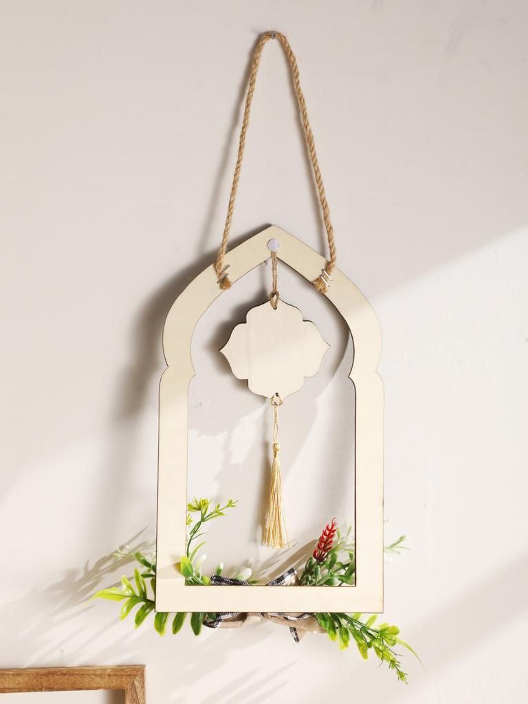 Рамадан Деревянный Настенный Декор Исламский Дизайн Арки с Цветами и Кисточкой Праздничное Украшение для Дома и Стен к Рамадану и Иду Подарок