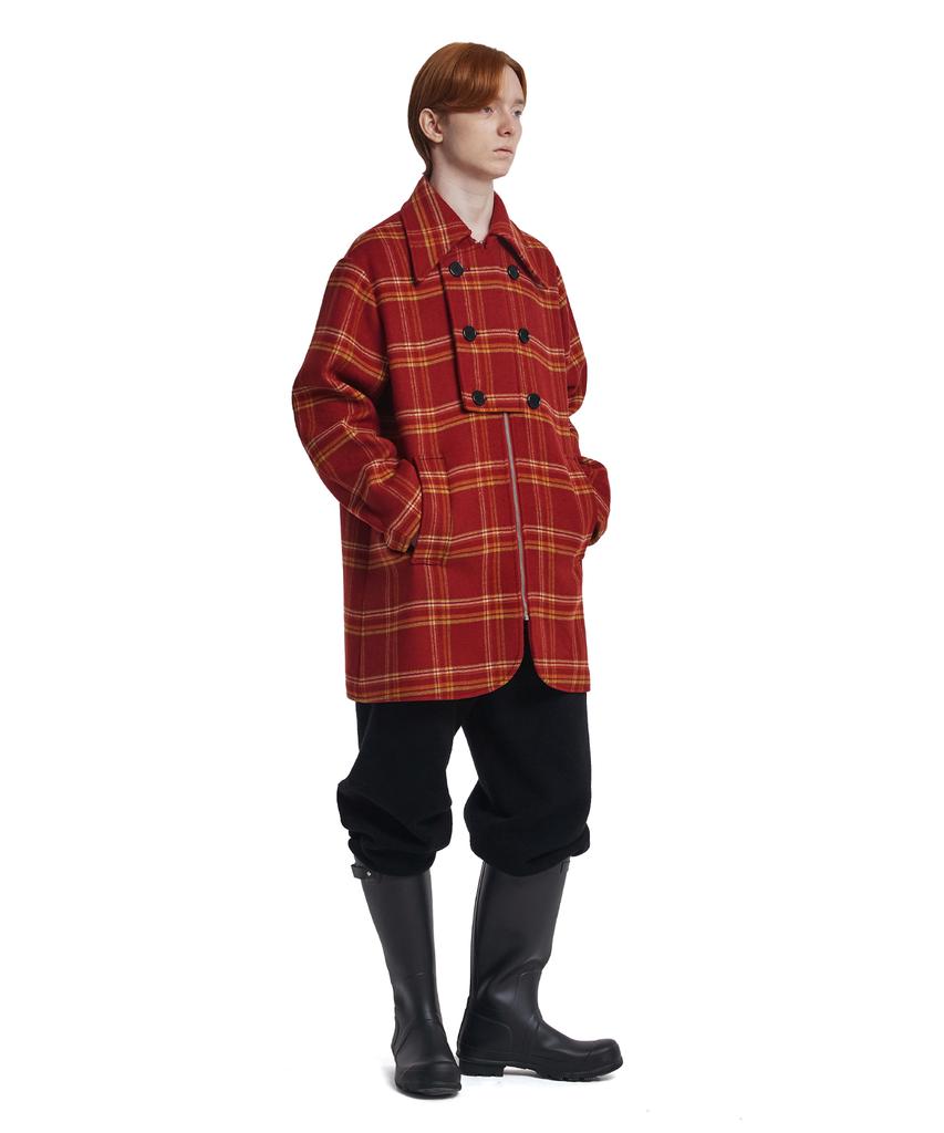 Trunk Project Double-Breasted Check Coat_Red