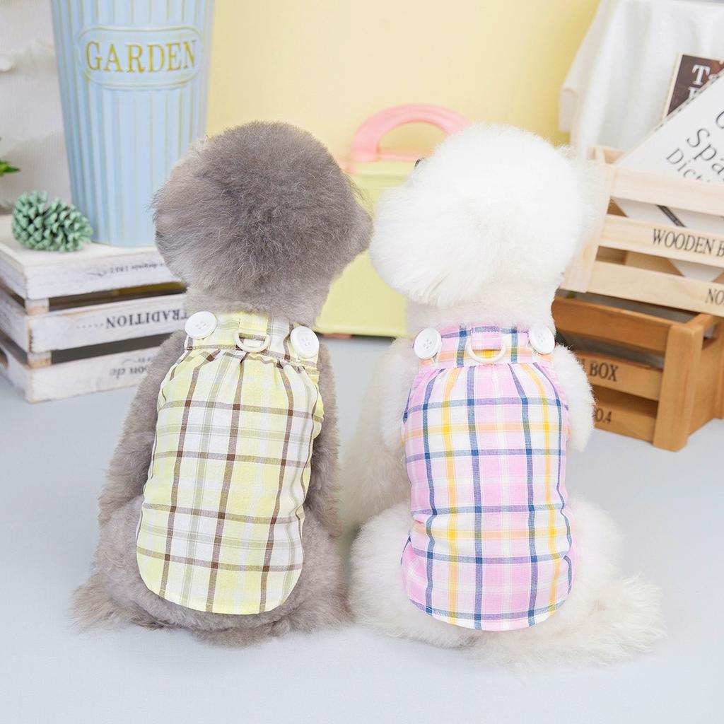 Pet Clothing Korean Version of Dog Clothes Teddy Skirt Dog Clothing Teddy Cotton Plaid Straps