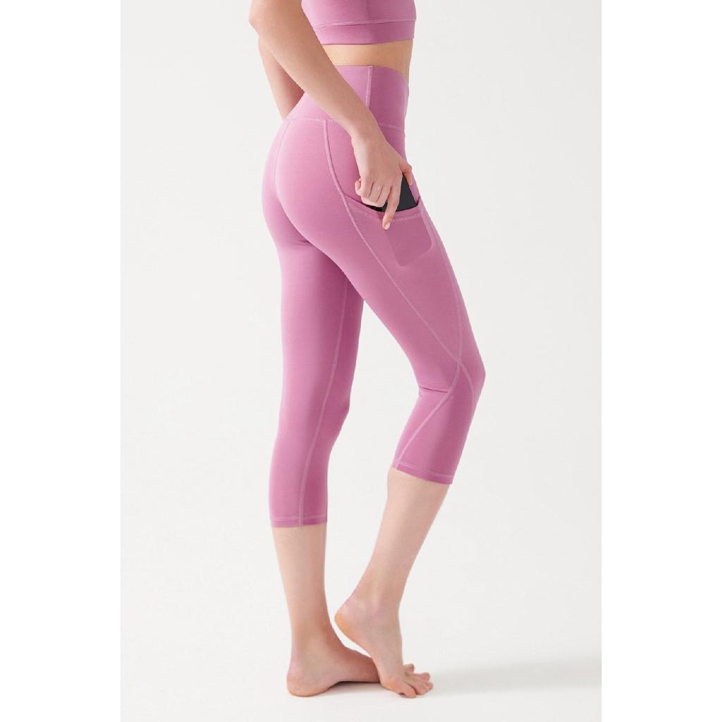 Женские черные леггинсы-капри длиной ниже колена с высокой талией и двойным карманом, капри