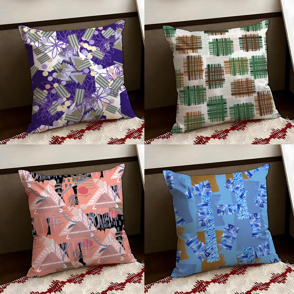 Colorful Patchwork Pattern Cushion Cover Reversible Soft Durable Pillow Cover Home Car MultiScene Use for Daily Comfort