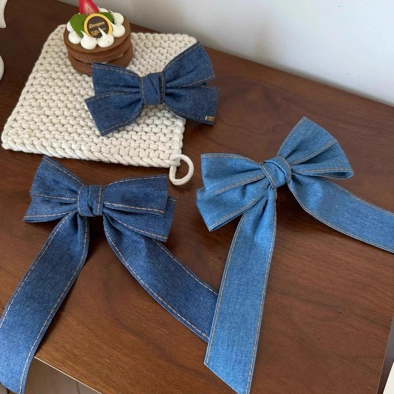 Джинсовые синие ленты Банты Заколки для волос Для женщин Девочек Милые Элегантные Заколки для хвоста Утиный клюв Заколки Аксессуары для волос Подарок