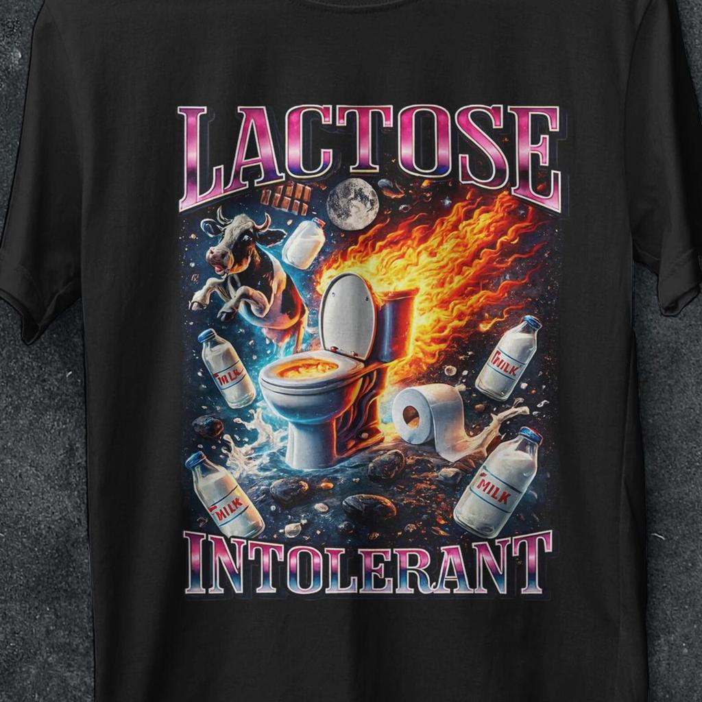 Lactose Intolerant, Vintage Shirt, Cringy Shirts, Gen Z, Humor Lactose Intolerant shirt, milk joke shirts, cow shirt, cat, bootleg, gifts