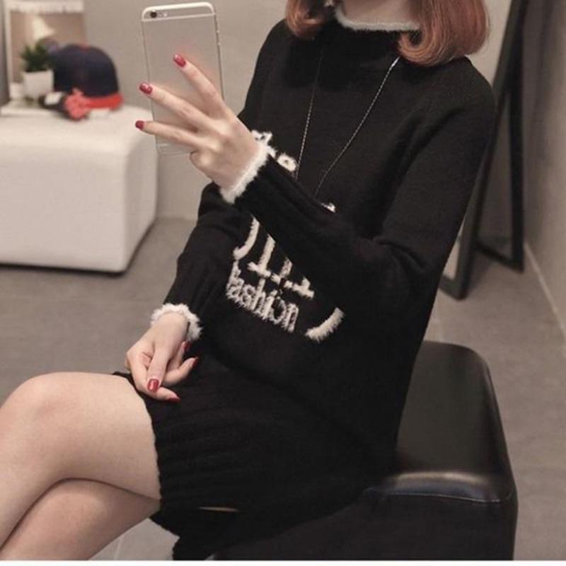 Autumn and Winter Mid-length Women's Sweater Loose Mid-length Maternity Dress Half-high Collar Outer Wear Base Shirt Coat