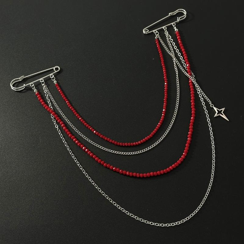 Women Elegant Luxury Pearl Pin Corsage Vintage Multi-Layer Long Tassel Chain Brooch Safety Pins Party Jewelry Gift