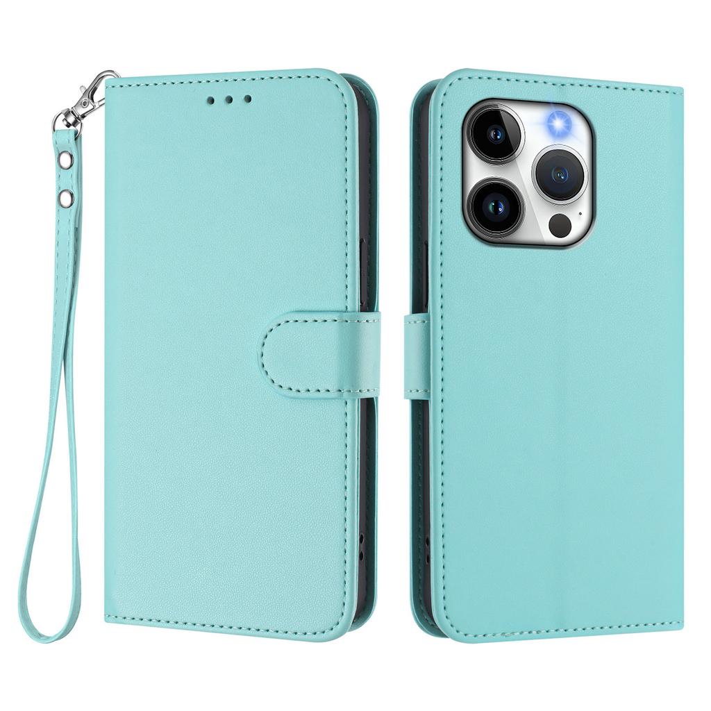 For iPhone 15 Pro Leather Case Wallet Stand Phone Cover with Wrist Strap