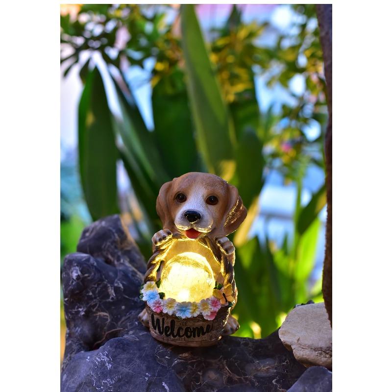 Solar Statue Decoration Cute Dog Animal Outdoor Garden Light Garden Resin Garden Decoration