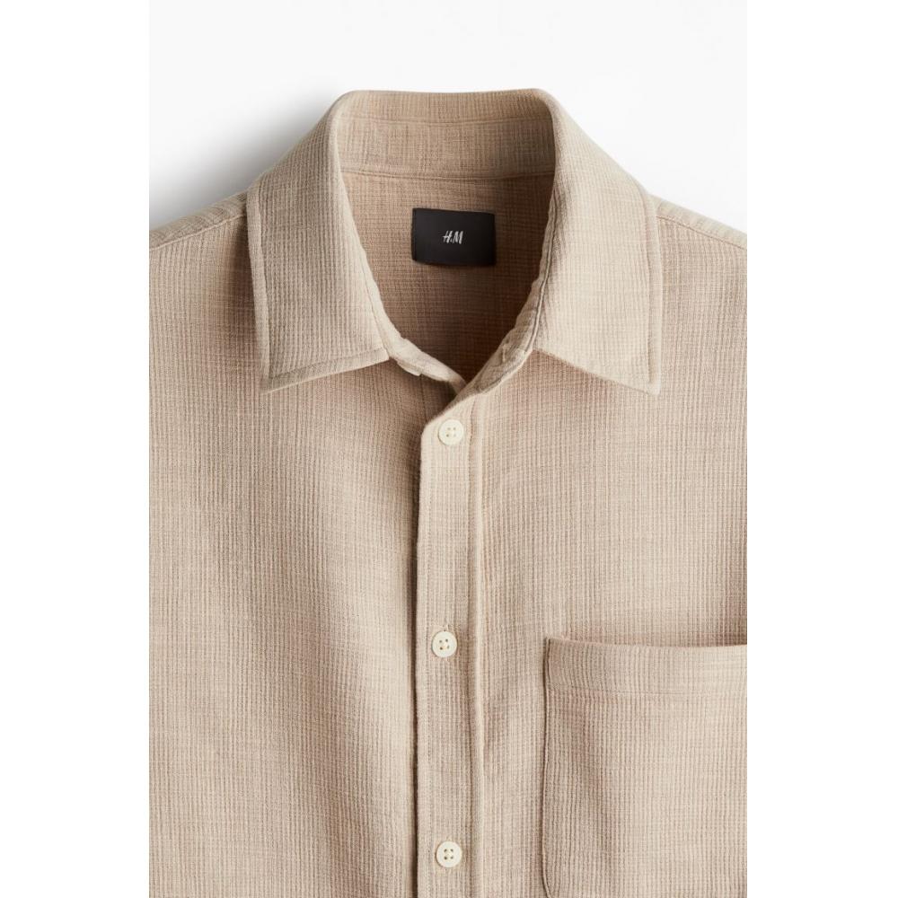 H M Textured Weave sHirt Regular Fit Beige