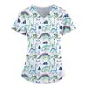 Женские футболки с V-образным вырезом, рабочая униформа для женщин, милые топы с 3D-принтом динозавра, милая блузка медсестры с принтом животных, карман, рабочая одежда