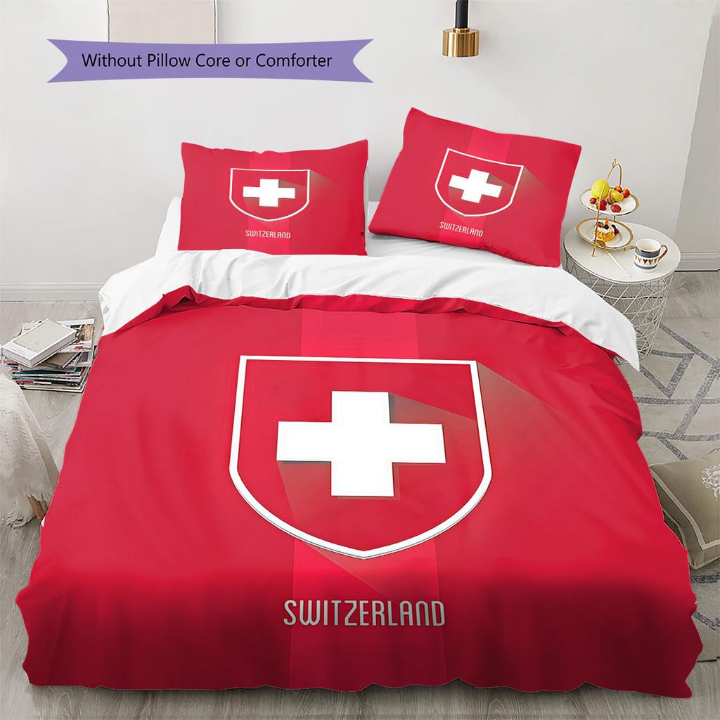 Switzerland national football Pattern Bedding Home Decoration Birthday Gift (1 * duvet cover + 2 * pillowcase, without core),fan merchandise.