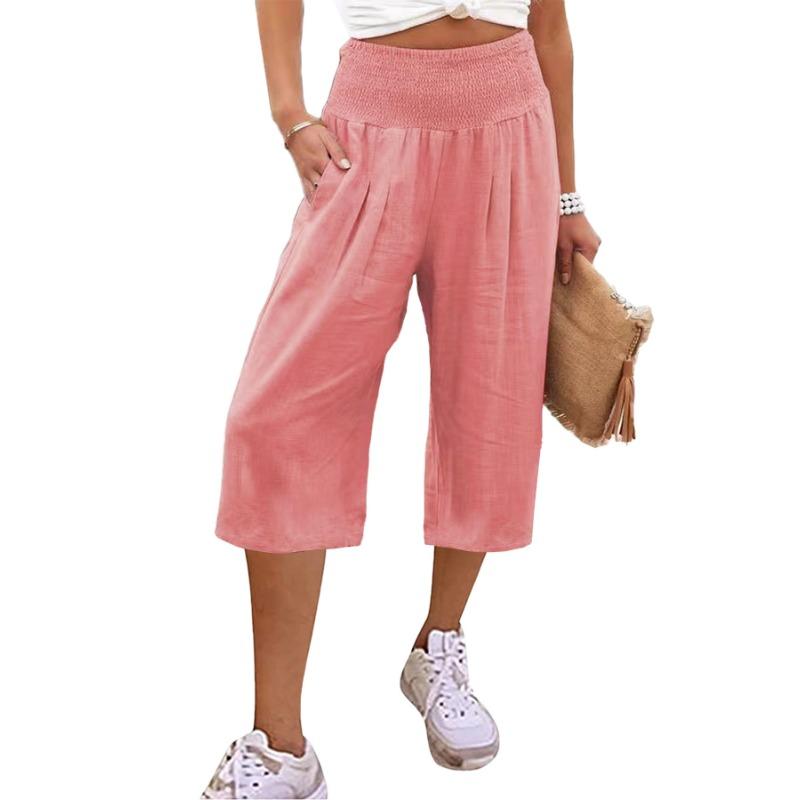 Women's Casual Loose Wide Leg Seven-tenths Pants for Summer Fashion Comfortable Breathable High Waist