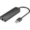 Vention Adaptateur 5-en-1 USB 2.0 Vers 3x USB 2.0 / RJ45 100Mbps Ethernet / Micro-B 0.15M Noir ABS Type