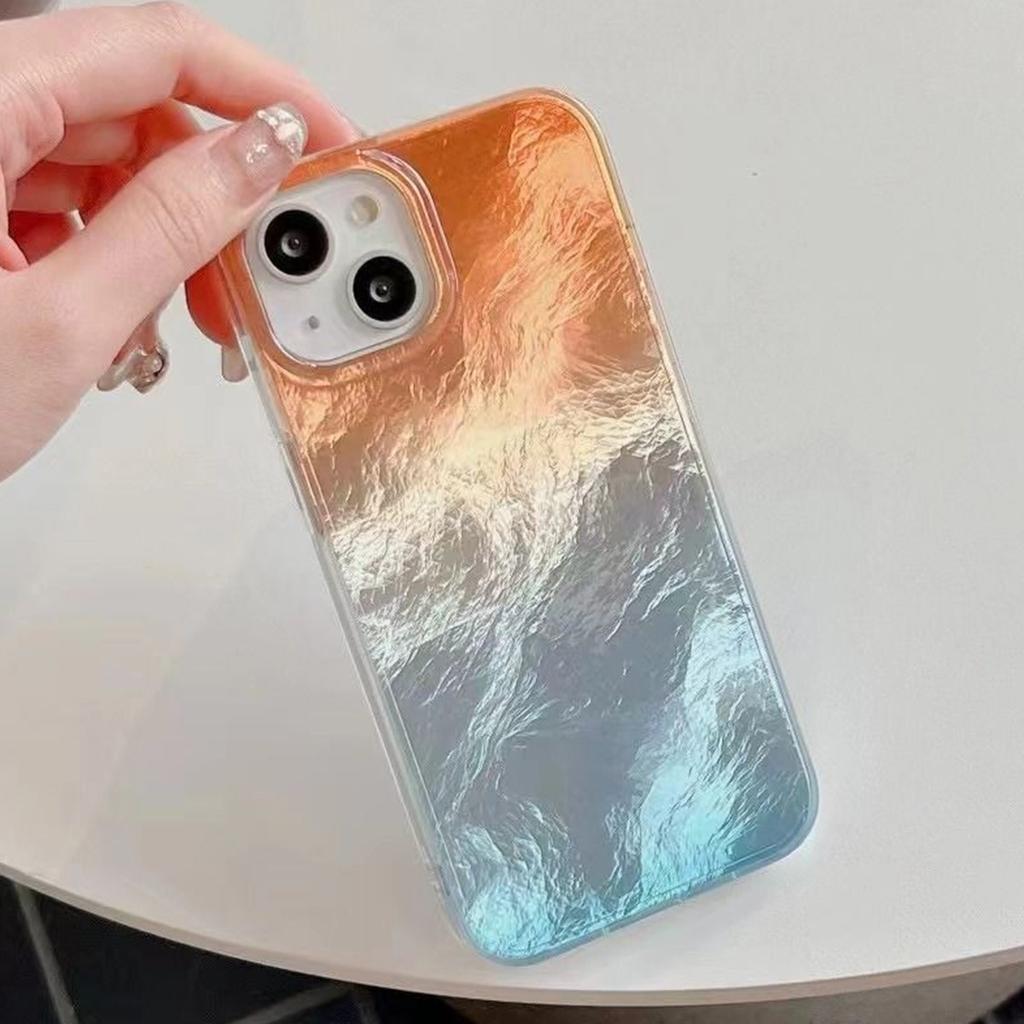 Large Hole Vortex Tin Foil Pattern Transparent Phone Case Imd for Apple Phone Protective Case Hanging Rope Simple Japanese and Korean Fashion Ins