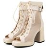 Summer Ankle Boots Women Shoes Black Nude High Heels Peep Toe Lace Up Mesh Net Short Boots Party Dance Shoe Ladies Large Size 47