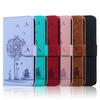 Wrist Strap 3D Emboss Flower Cat Leather Phone Wallet Case Book Kickstand For iPhone 16 15 Pro Samsung Redmi Google Oppo Magnetic Card Slot Flip Cover