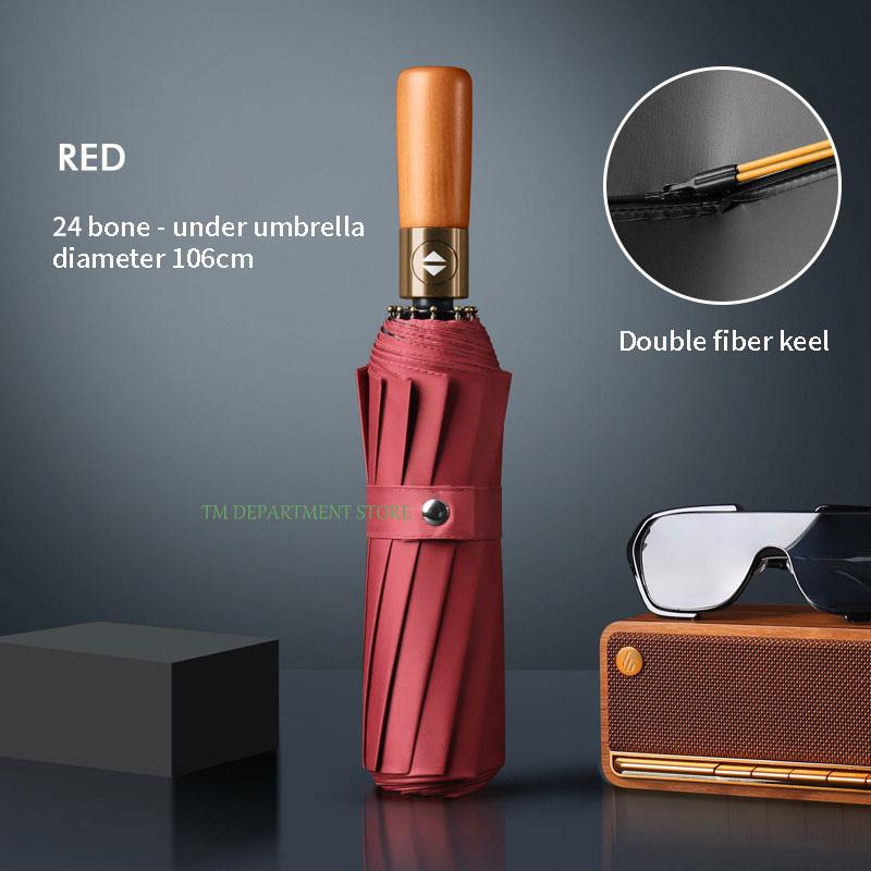 Ветрозащитный зонт с деревянной ручкой, полностью автоматический, большой, 3 складных, двойные ребра, защита от ультрафиолета, для путешествий, дождя, мужчин, женщин, подарок, 32 кости