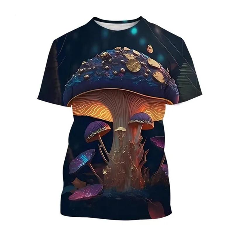 Футболка с 3D-принтом «Летние растения и грибы», мужская и женская, с круглым вырезом, камуфляжная, с коротким рукавом, свободного покроя, Harajuku, детская и мужская одежда