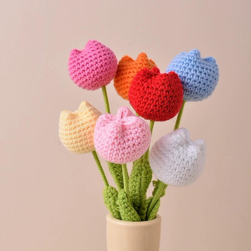 Simulated crochet Tulips Carnations Red roses DIY Handmade Flower Bouquets Birthday Gifts Wedding Souvenirs Mother Teacher's Day