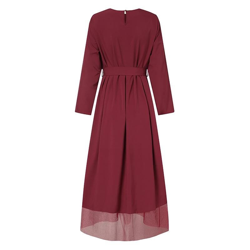 ZANZEA Женское сетчатое пэчворк-повседневное платье с круглым вырезом и длинными рукавами