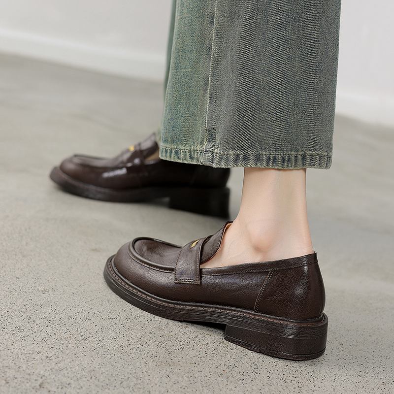 Krazing Pot Овчина круглый носок низкий каблук осень лето обувь без застежек женские оксфорды туфли металлические застежки лодочки