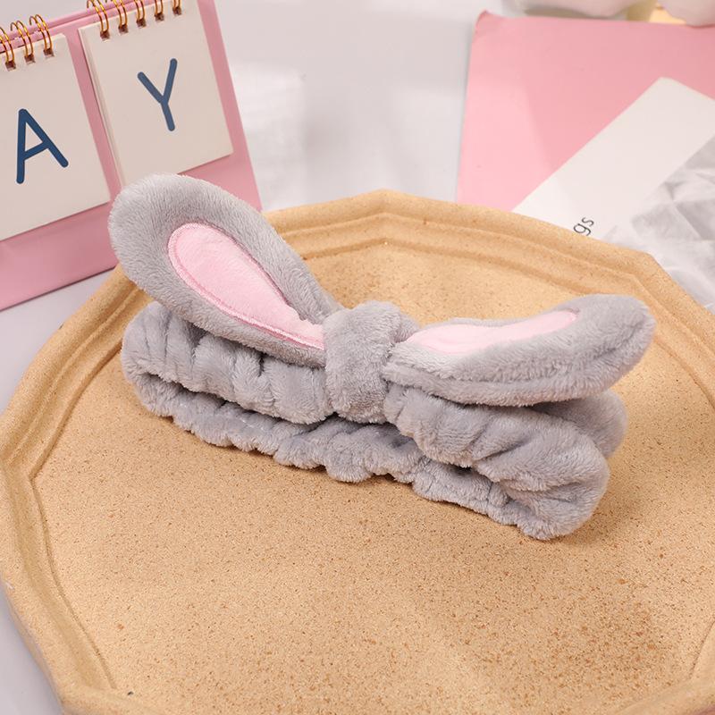 Cute Pink Rabbit Ear Style Elastic Hair Bands Women's Washable Hair Headbands Set