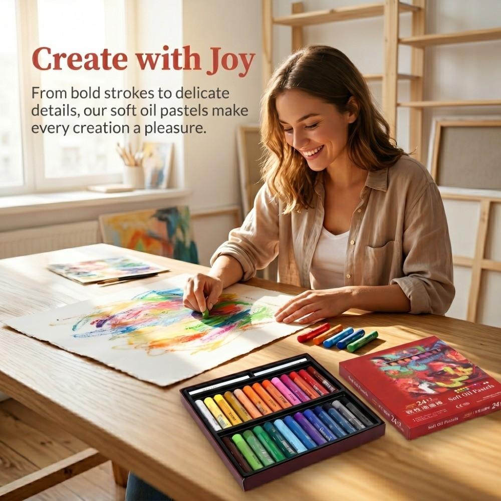 24Colors Soft Oil Pastel Set Smooth Painting Tool Simple Surface Wiping Art Supply Daily Drawing