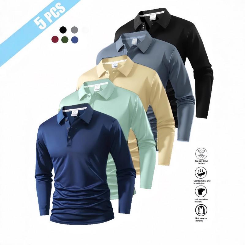 Men Women Long Sleeve Polo Shirt Button Solid Color Casual Golf Travel Wear