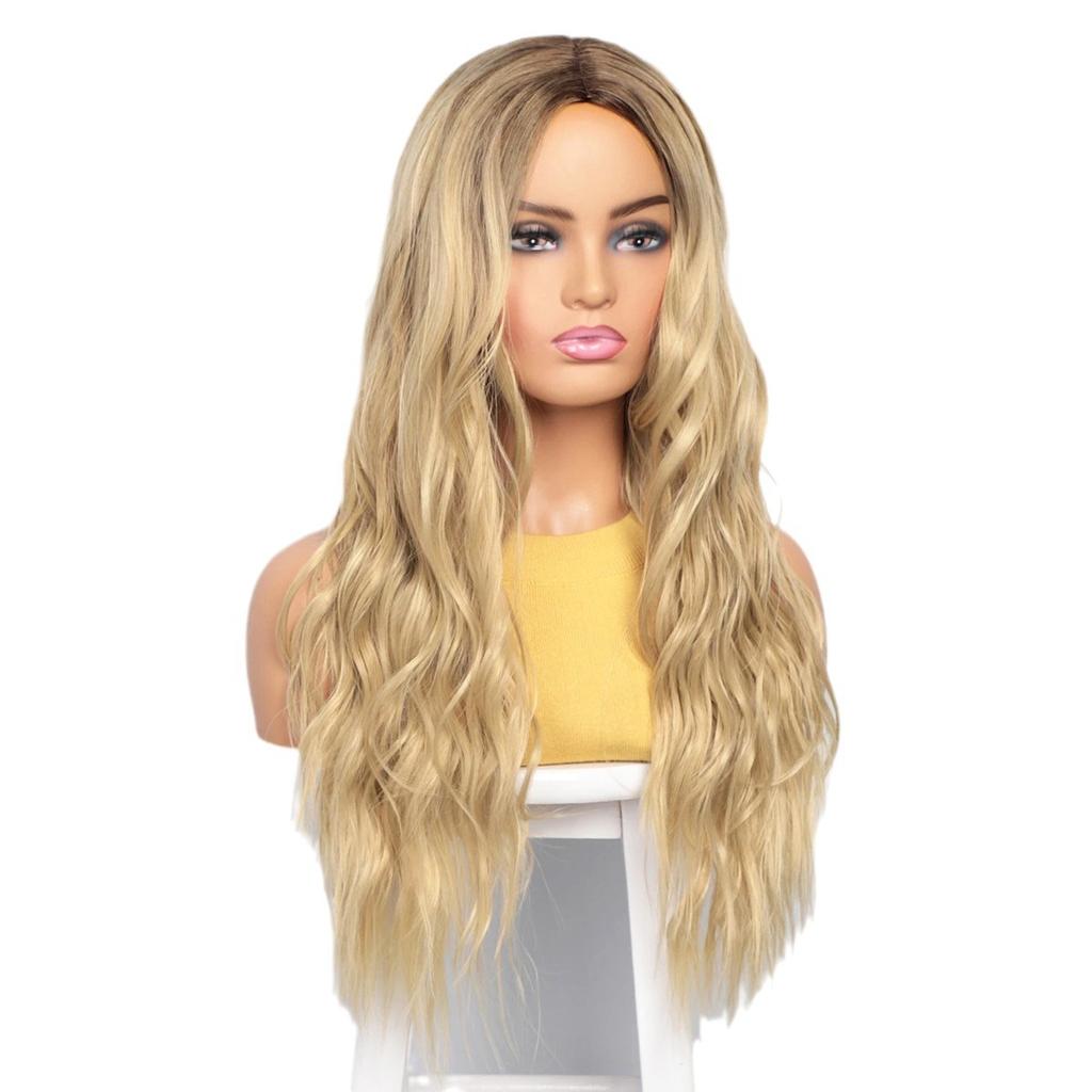 Женские синтетические светлые коричневые парики, длинные вьющиеся волнистые парики с темными корнями, ежедневные натуральные искусственные волосы для косплея, термостойкое волокно