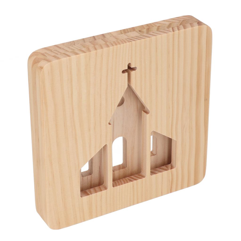 LED Night Light Christian Church Pattern Hollow Out 3D Wooden Lamp USB Interface Pine Wooden Night