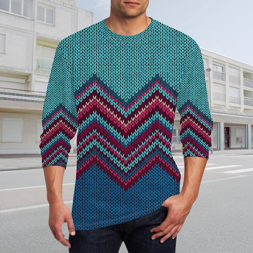 Муж. Футболка Круглый вырез Одежда Одежда На открытом воздухе Длинный рукав С принтом Модельер Винтаж