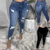 Women Slim Washed Ripped Hole Gradient Long Jeans Denim Sexy Regular Pants