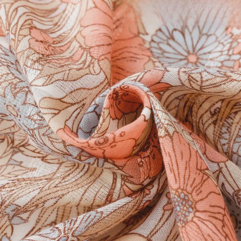 Yitao Soft Pink Floral Scarf - Cotton & Linen Feel with Silver Silk, Fashionable Women’s Shawl