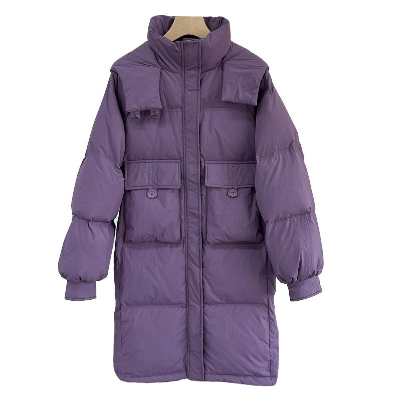 Женская куртка-пуховик средней и длинной длины 2024 года, зимняя, новая, утолщенная, свободная, модная, с капюшоном, до колена, белая, на утином пуху