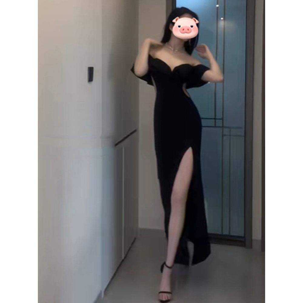 Темпераментное бордовое платье с открытым плечом, платье Spice girl с разрезом, завышенной талией и бедрами, длинное платье с рыбьим хвостом для женщин