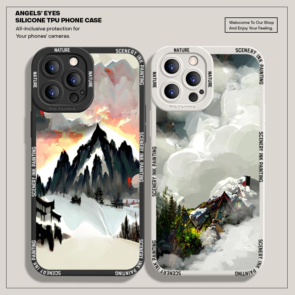 Для iPhone 16 15 14 Pro Max Redmi Note 13 12 Pro Samsung S25 S24 Ultra A13 A14 A15 A16 Мягкий защитный чехол для камеры с полным объективом и рисунком в виде гор и деревьев
